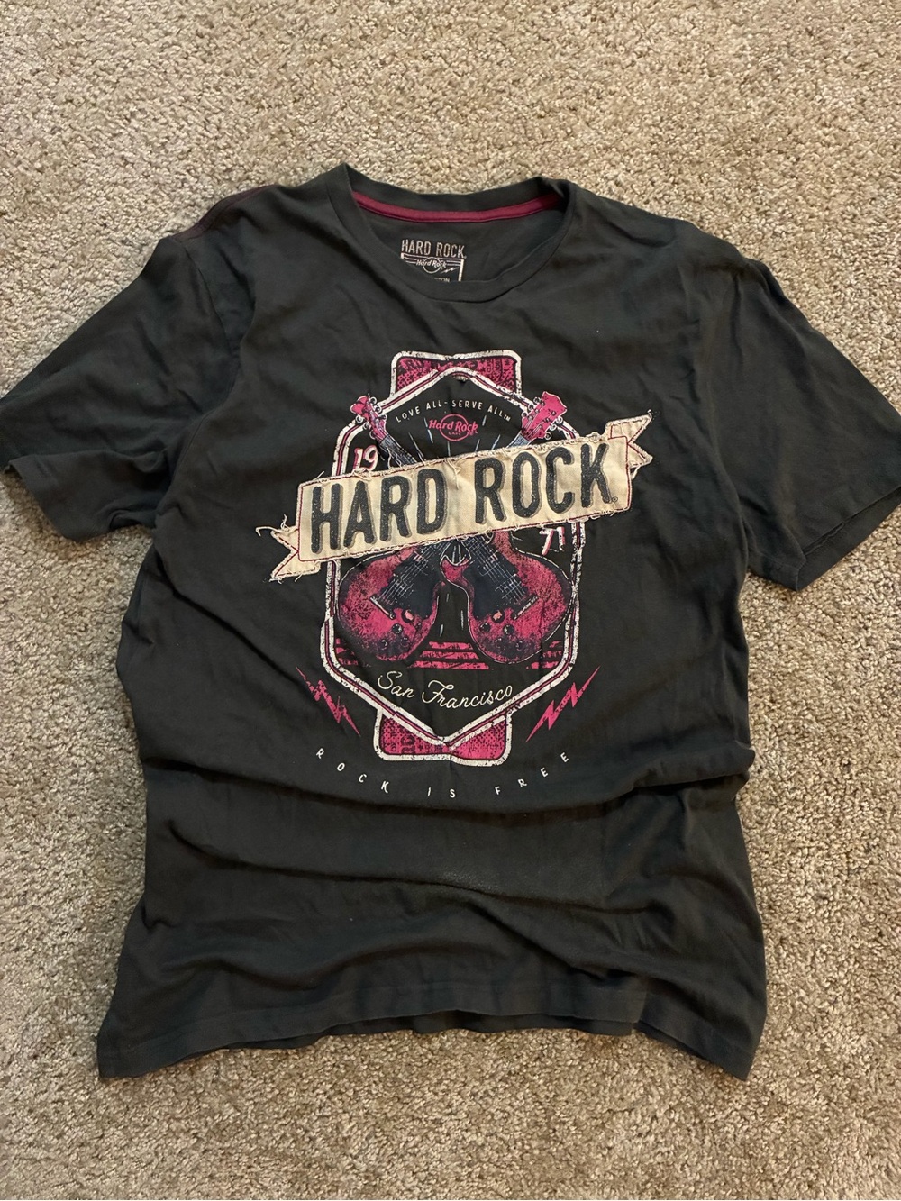 Hard Rock Cafe Men’s Black Graphic Tee with Pink Accent - Men’s M